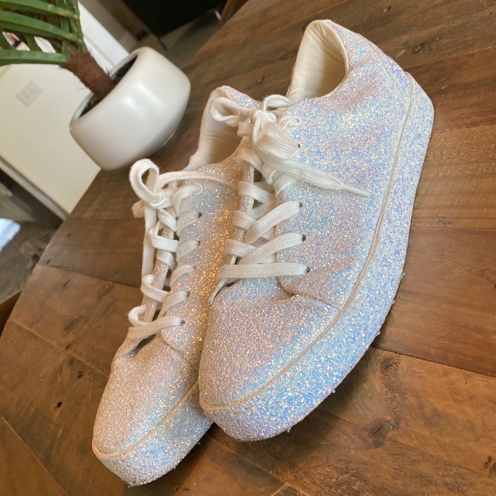 Bridal Sparkly White Iridescent Glitter Aldo Sneakers Size 11